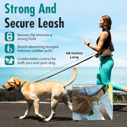 Hands Free Dog Leash with Dog Treat Pouch (Caramel)