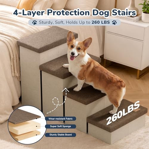 4 Step Wide Dog Stairs with Hidden Storage 23" H (Brown / 40"D x 17"W x 23"H)