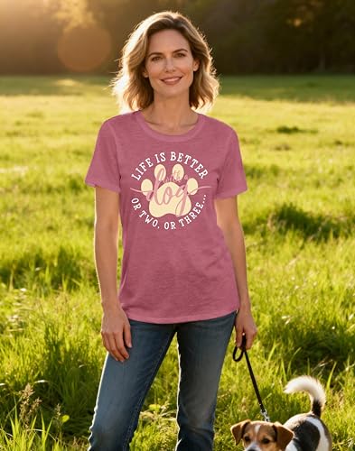 Dog Shirts for Women Dogs Mom Shirt Pet Paw Lover Tees Life is Better with a Dog Short Sleeves Pink (Pink / Large)