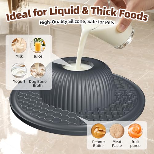 2-in-1 Dog Slow Feeder Bowl & Lick Mat with 2 Rotatable Balls, No-Slip Silicone Anxiety Relief Treat Mat for Dogs & Cats, Dishwasher Safe (Gray) (Gray)