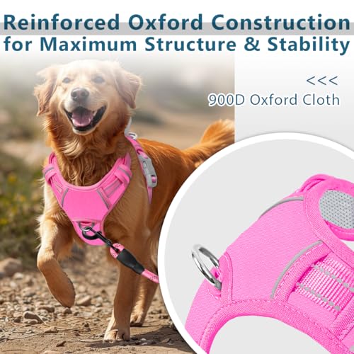 No Pull Dog Harness for Large Dogs (X-Large(Chest:30-38”) / Pink-Oxford)
