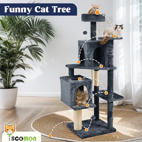 58.5inch Large Cat Tree Tower Condo for Indoor Cats (58.5in / Black Grey)