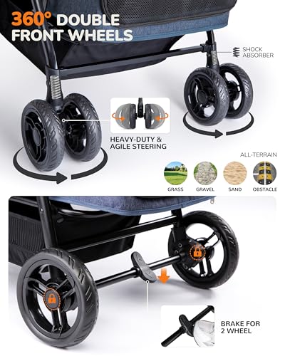 Dog Stroller for Large & Medium Dogs (Navy Blue)