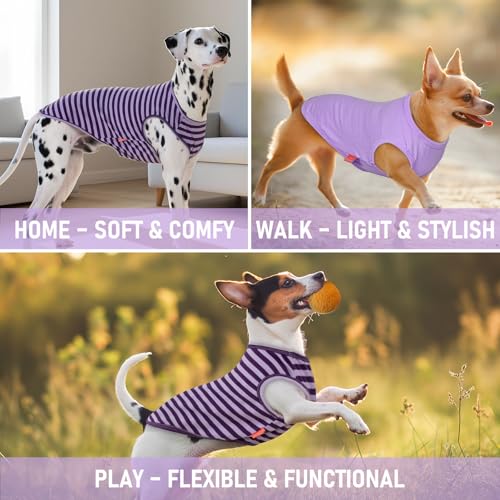 2Pack Cotton Dog Shirt for Medium Large Dogs Soft Striped Tank Top (XX-Large (40-55lbs) / 03# 2Pack (Purple+Purple Striped))