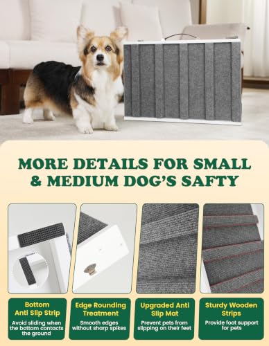 Dog Ramp for Small & Medium Dogs Foldable Pet Ramp for Bed (White / Up to 75 lbs)