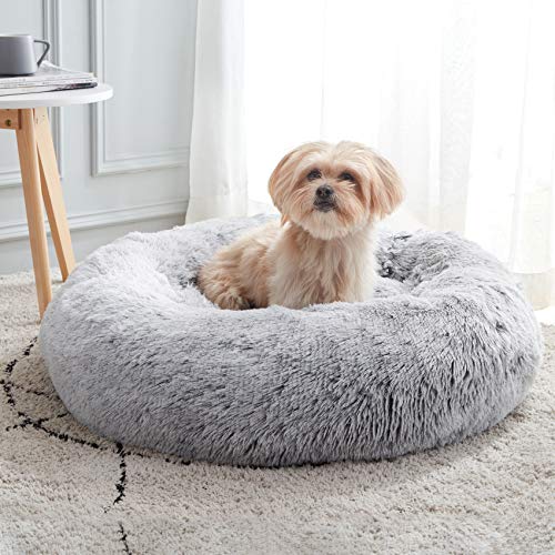 Calming Dog Bed & Cat Bed Washable Puppy Bed (Light Grey / 24.0"l x 24.0"w x 7.0"th)