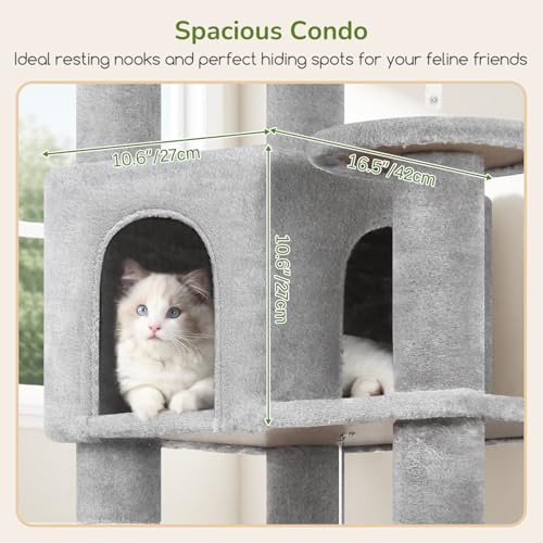 65in Sturdy Cat Tree Tower for Indoor Large Cat (65inch / Light Grey)