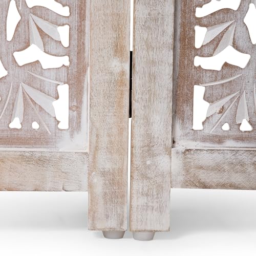Lightnpro 4 Panel Carved Wooden Dog Gate with Stopper (White Wash / 24x72 - Oliver)