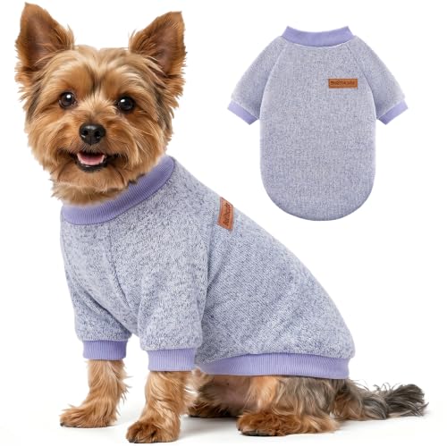 1 Pack Dog Sweater for Small Dogs Girl Boy Winter Fleece Clothes Warm Soft Dog Sweatshirt Outfit for Dogs Cats Pet Apparel (blue purple / S (Back: 11.8", Chest: 15.7", 5.5-10 lbs))