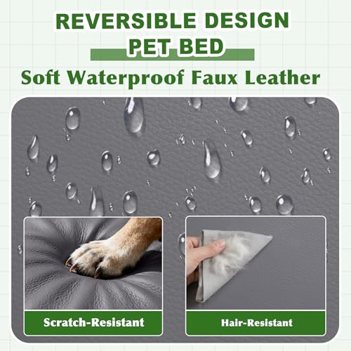 Outdoor Waterproof Dog Bed Large Washable XL Crate Pad 42" Leather Wipeable (Grey / X-Large(41x27x3.5))