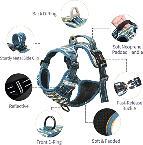 Dog Harness No Pull Adjustable Padded Reflective Harness for Small Medium Large Dogs with Handle for Walking Training (S / Flower-Sunset Valley)