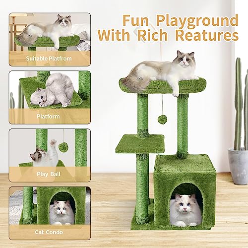 Cute Cat Tree Kitten Cat Tower Condo Cat Furniture Sisal Scratching Posts (Green)