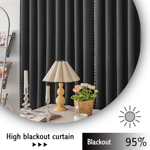Magic Tape Stick on Curtains Blackout Curtains for Bedroom no Drillng Self Adhesive Curtain no Rod Small Window (Black / 59"W x 79"L (Pack of 2))