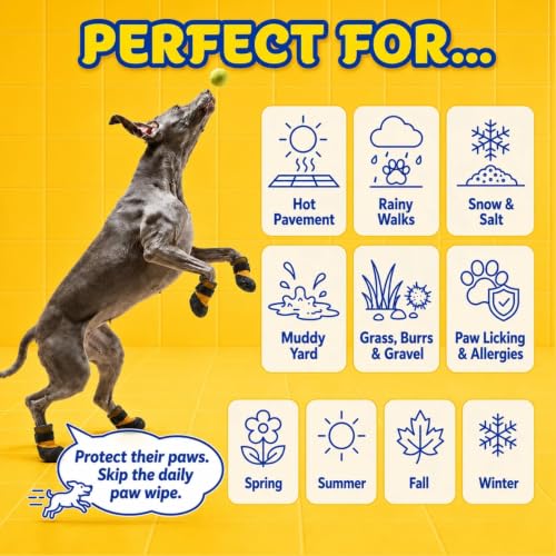 4Pcs Stay on Dog Booties (Yellow / XL)