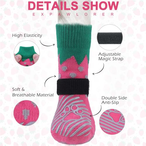 6PCS Anti Slip Dog Socks to Prevent Licking Paws (Medium (6 Count) / Strawberry)