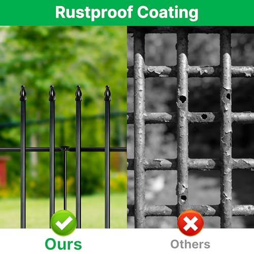 42" H x 12.5 Ft Metal Garden Fence with Gate (Black / 42″ H x 12.5 ft (4 Panels + 1 Gate))