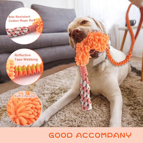 Dog Puppy Toys Dog Squeak Toys Plush Dog Toy with Dog Ropes Knots for Fun and Teeth Cleaning (Orange / Dog Bite Stick Toy)