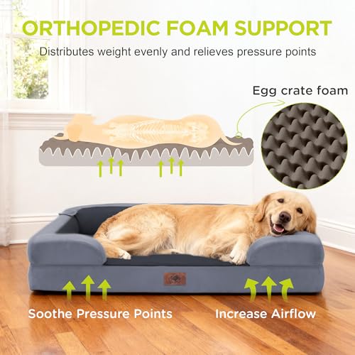 Waterproof Orthopedic Dog Bed for Extra Large Sized Dogs (X-Large(42"L x 30"W x 9"Th) / Dark Grey)