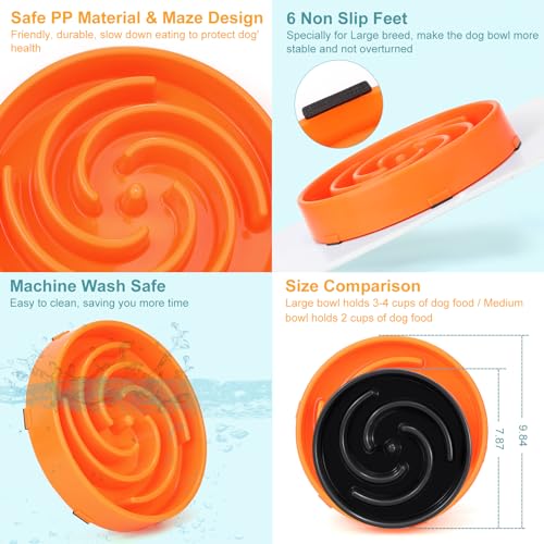 Slow Feeder Large Dog Bowl (Large / J-orange)