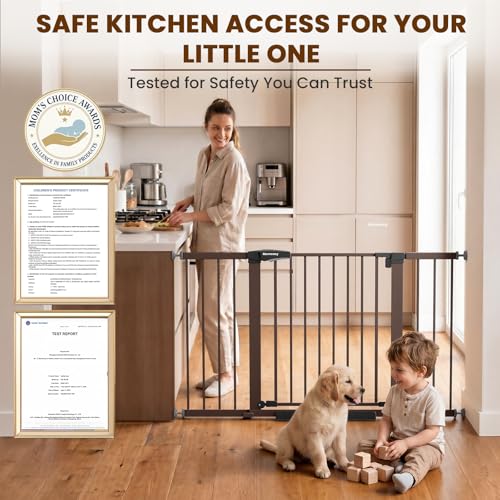 29.7 51 Inch Extra Wide Baby Gate for Stairs (Brown / 29.7-51"W x 28"H)