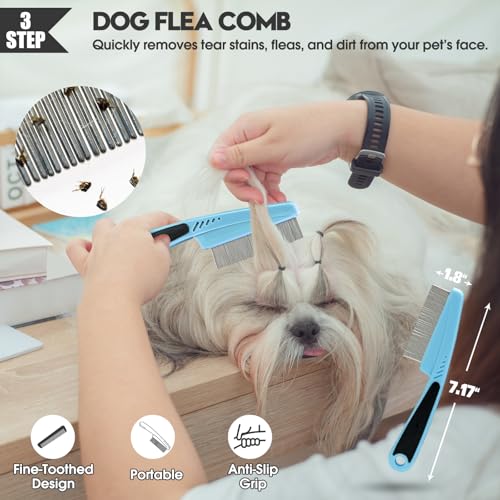 Dog Slicker Brush for Dogs Grooming Kit 5PCS Long Haired Doodles (Blue)