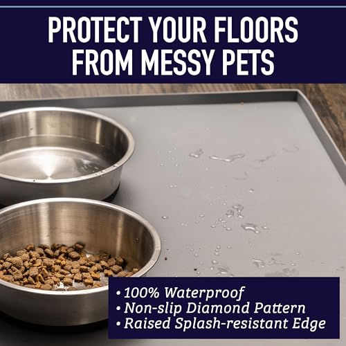 Dog Food Mat Waterproof Silicone Pet Feeding Mat with Raised Edges for Dogs & Cats (Crate / Grey)
