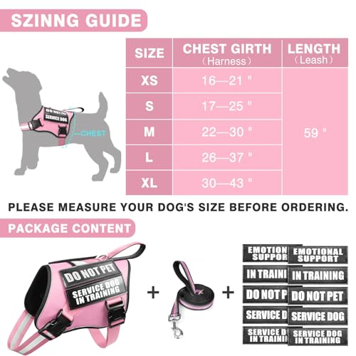 Service Dog Vest Harness and Leash Set+10 Patches (Medium / Pink)