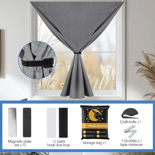 100% Magnetic Blackout Curtains for Bedroom (Grey 2m)
