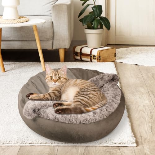 Small Dog Bed Cat Bed with Hooded Blanket (M(26" x 26" x 8") / Dark Brown)
