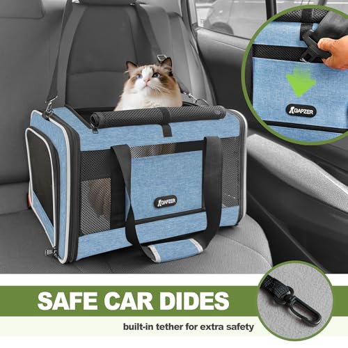 Cat Carrier 18 x 11 x 11 Top Loading Soft Pet Travel Bag Over 15lbs (Blue / 18.0"L x 11.0"W x 11.0"H)