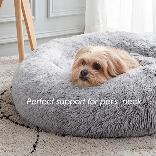 Calming Dog Bed & Cat Bed Washable Puppy Bed (Light Grey / 24.0"l x 24.0"w x 7.0"th)