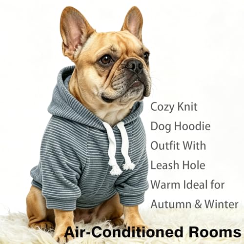 Fleece Dog Hoodie with Leash Hole Dog Clothes for Small to Large Dogs (Gray stripes / XX-Large)