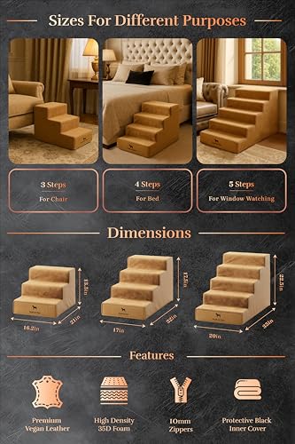 Dog Stairs Dog Ramp for Bed ((5 Step) Camel)