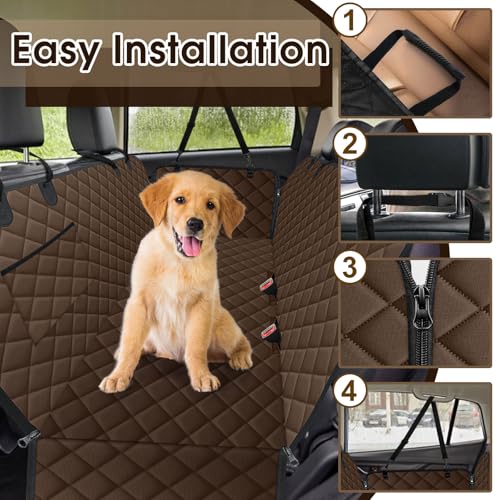 Waterproof Dog Car Seat Cover for Back Seat (Coffee,Black / Large,Standard)