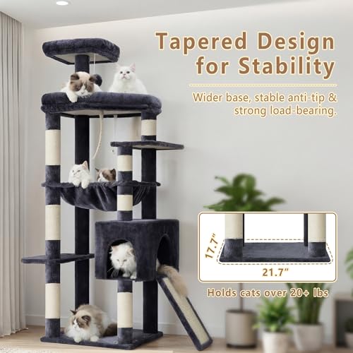 64.2" Heavy Duty Cat Tree for Large Cats with Wide Base HCT027G (64.2 inch / Smoky Gray)