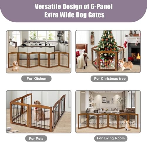 6 Panel Extra Wide Wooden Freestanding Dog Gate (24"Height-6 Panel / Oak Cherry)