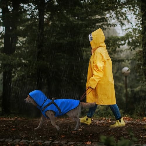 Dog Raincoat Waterproof Dog Hoodie Reflective Doggie Raincoat Hooded Adjustable Rain Jacket for Small Medium Large Dogs Puppies Doggie Black Red Yellow Green (XL / Blue)