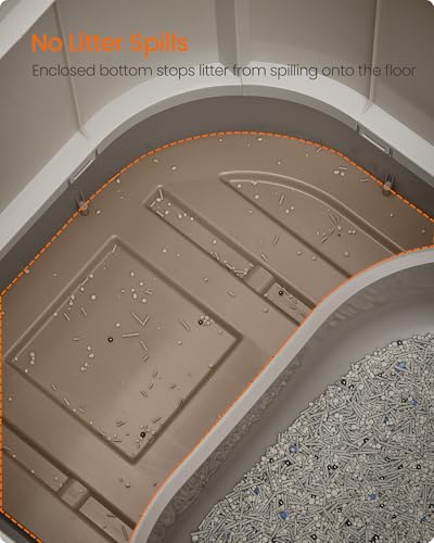 Cat Litter Box with Lid (21.3"L x 16.9"W x 15.7"H / Oatmeal + Warm Gray)