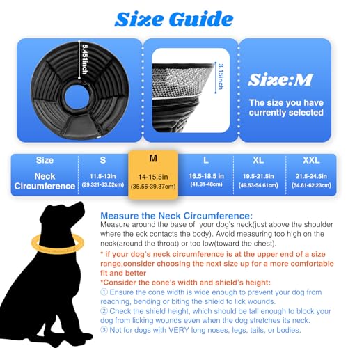 Inflatable Soft Dog Cone Collar (Black / M(Neck Girth: 14''-15.5''))