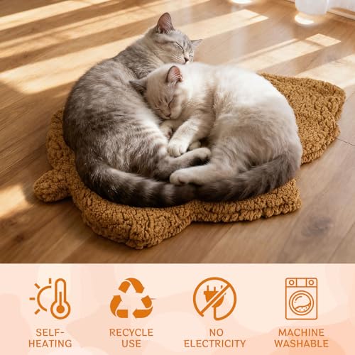 3 Pack Self Warming Pet Bed Leaf Shape Self Heating Cat Dog Mat Washable Thermal Sleeping Pad for Indoor Outdoor Hedgehog (Orange / Small-16"x20")