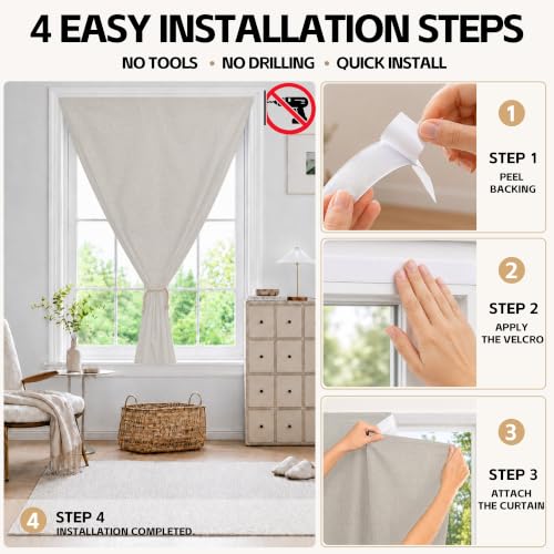 Adhesive Blackout Curtains (Light Beige / 35"W x 72"H)