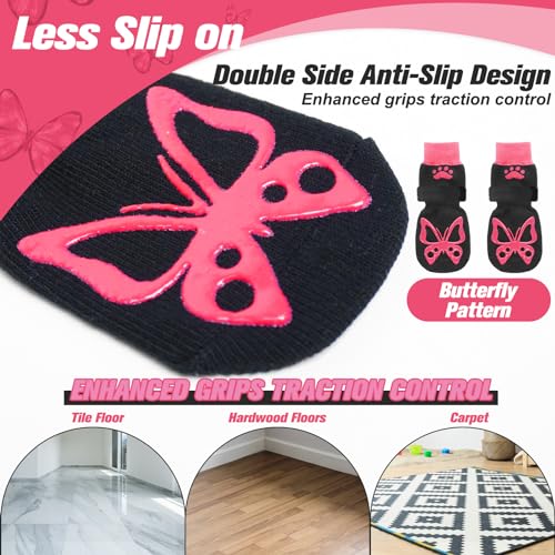 Anti Slip Dog Socks to Prevent Licking Paws for Hot Pavement (Black & Pink / Small)