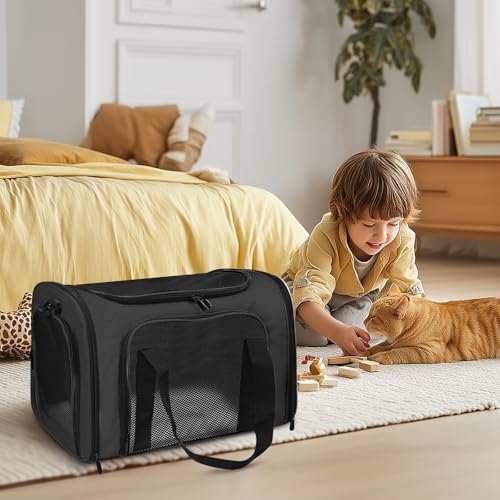 Large Cat Carrier Soft Up to 28 Lbs (20.0"L x 13.0"W x 13.0"H / Black)
