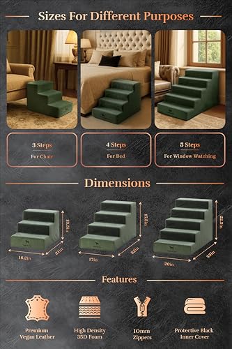 Dog Stairs Dog Ramp for Bed ((4 Step) Dark Green)