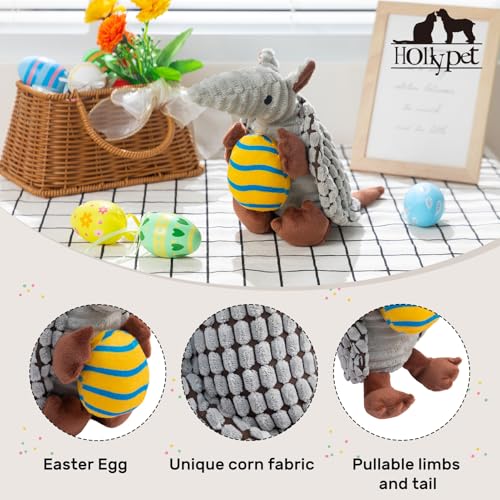 Armadillo Squeaky Puppy Dog Toys for Small Medium Dogs (8 IN / Gray with Yellow Easter Egg)