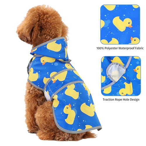 Dog Raincoat Waterproof Dog Rain Jacket with Hood (Blue Duck / Small)
