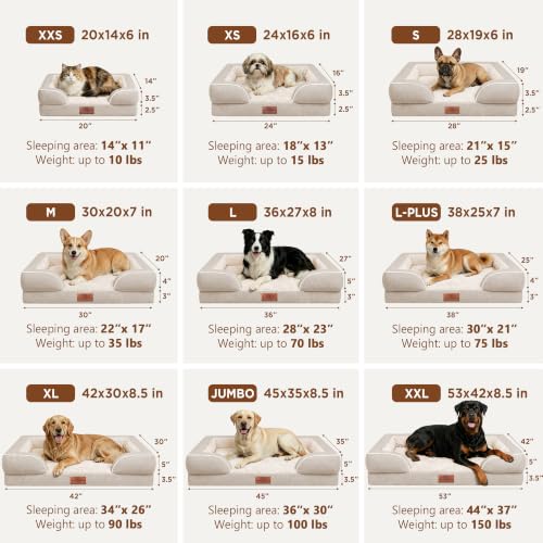Waterproof Orthopedic Dog Beds for Extra Large Dog (45.0"L x 35.0"W x 8.5"Th / Beige)