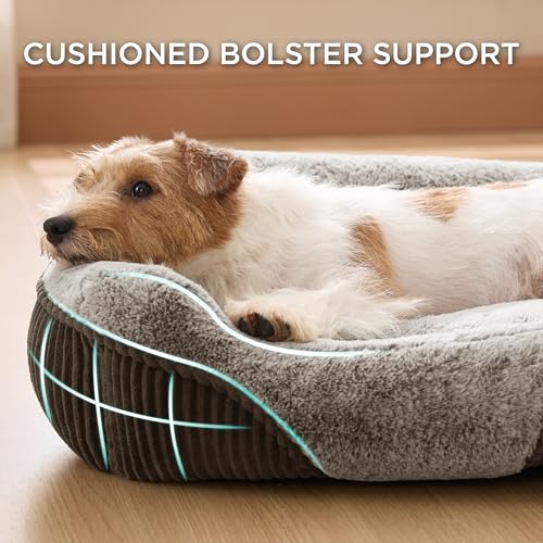 Washable Dog Bed Small Medium Size Dog (Brown / 25"L x 21"W x 7"Th)
