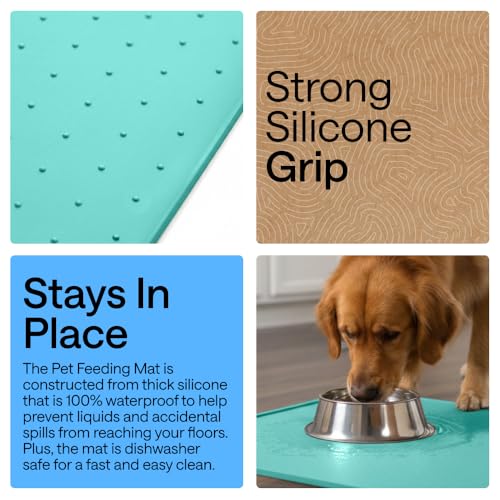 Dog Food Mat 100% Waterproof Silicone (Turquoise / 32"l X 24"w)
