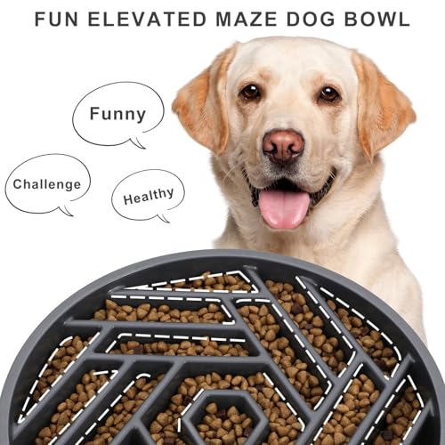 Slow Feeder Dog Bowls Large Medium Breed (Gray)